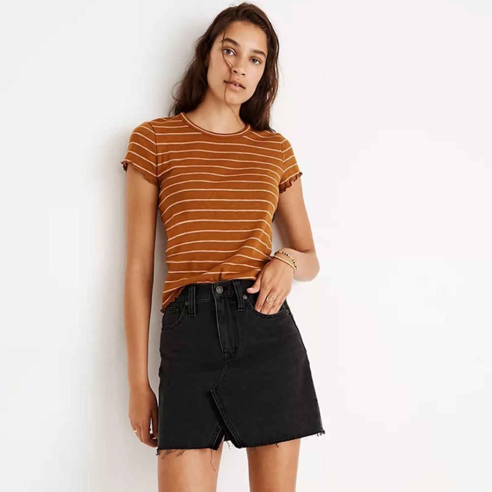 Madewell Rigid Denim A-Line Mini Skirt in Colfax Wash: Let-Down Hem Edition